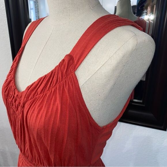 Calvin Klein Jeans Women's Orange Ruched Dress V-Neck Sleeveless Size Small - Picture 7 of 13